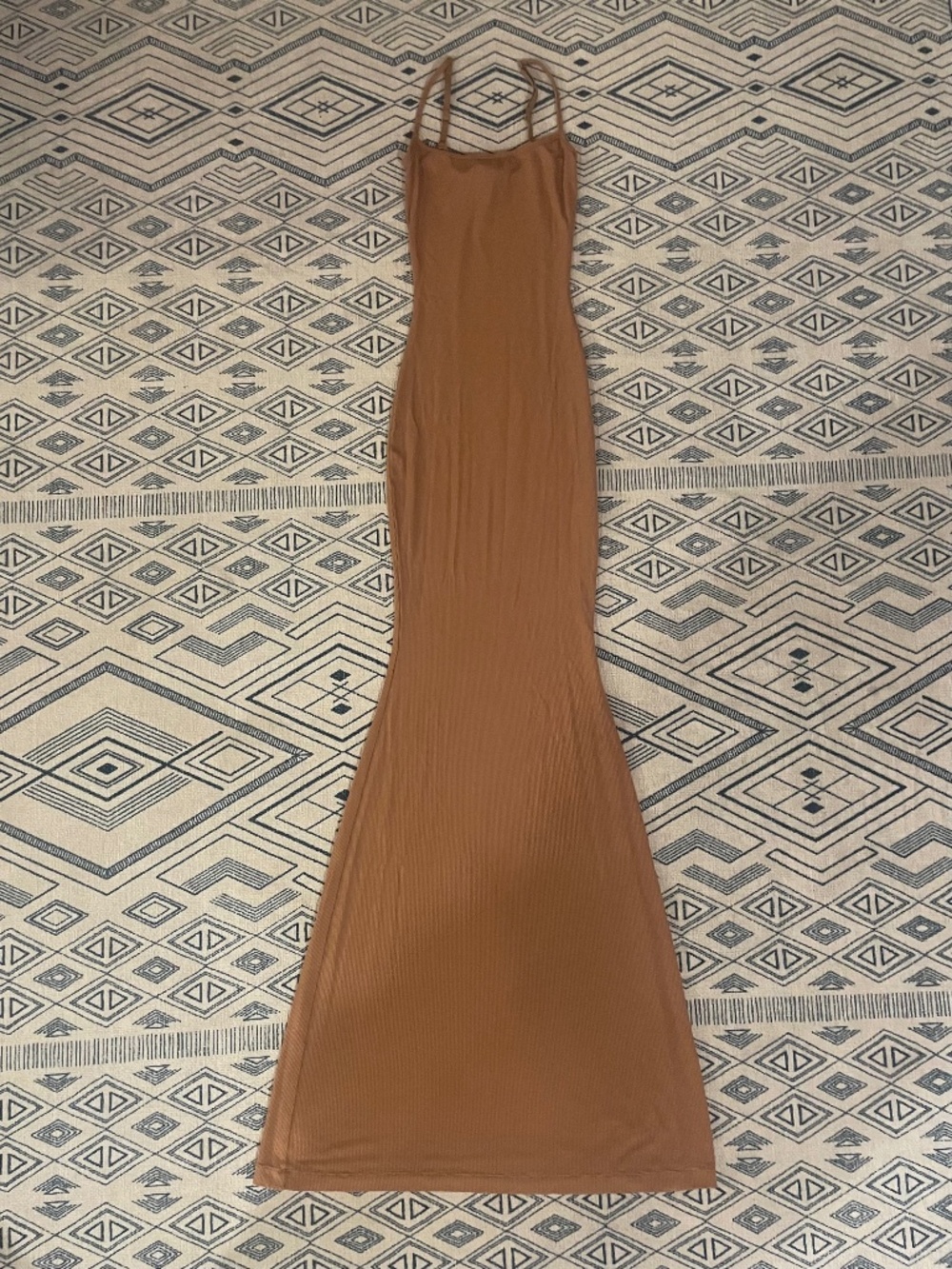SKIMS Long slip dress ribbed camel xs